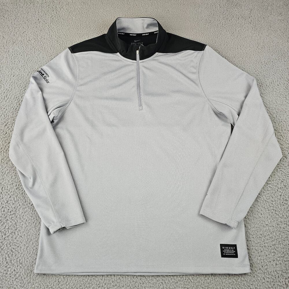 Nike Golf Dri-Fit 1/4 Zip‎ Pullover Men Large Gray Black Long Sleeve Mock Neck